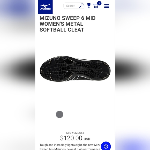 MIZUNO SWEEP 6 MID WOMEN'S METAL SOFTBALL CLEAT Tough and incredibly lightweight - Picture 4 of 16